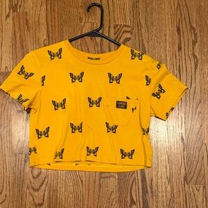 Mustard Yellow Butterfly Pocket Crop Tee, Like New. Size Small
